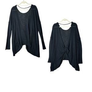 We The Free People Shadows Hacci Twist Top Womens Black Knit Open Back Oversized